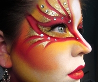 Flaming red face paint