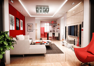 Modern Living Space Red White and Black Colors