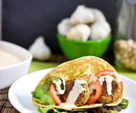 Falafel Tacos with Sriracha Tahini Sauce