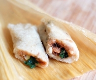 Vegan carnitas, corn, and kale tamales