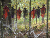 Hanging skeletons and cobwebs 