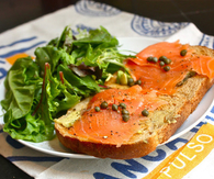Salmon and avocado on crusty bread