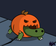 Turtle dressed as a pumpkin
