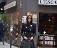 Chic all black jacket and leather skirt