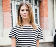 Striped shirt with black skirt