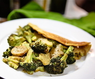 Chilla with Maple Roasted Cheezy Broccoli