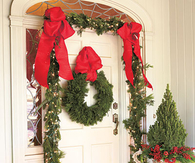 Front door christmas decorations and wreath