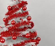 White christmas tree with red ornaments