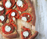 Tomato, mozzarella, wheat crust pizza