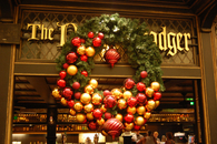 Big holiday wreath and ornaments