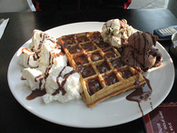 Chocolate waffles with ice cream