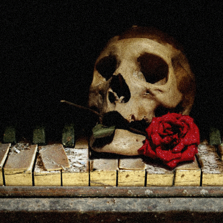 Skull on Old Piano Gif