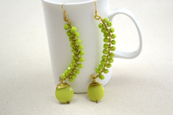 Green Wire and Bead Earrings 