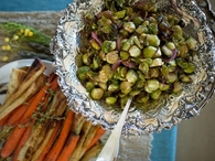 Brussels sprouts with red onions and hazelnuts