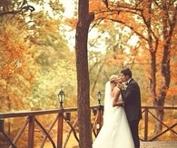 Sweet autumn wedding kiss