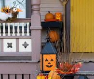 Halloween planters and pumpkins