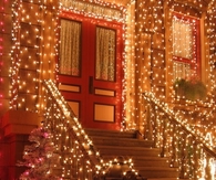 Christmas lights on stoop
