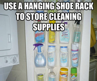 Hanging shoe rack to store cleaning supplies