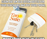 Old lotion bottle for phone, money and keys