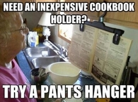 Pants hanger as a cookbook holder