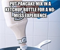 Pancake mix in a ketchup bottle for no mess