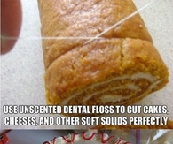 Dental floss to cut cakes, cheese and soft solids