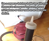 Use a squeeze ketchup bottle top to clean devices