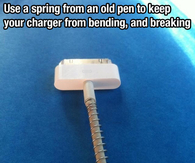 Use a spring for a pen to protect charger 