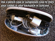Pencil or sunglasses case to store cables