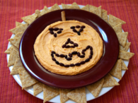 Jack o lantern hummus plate
