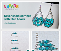 Silver Chain Earrings with Blue Beads