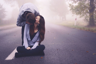 Misty outdoors kiss
