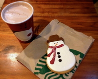 Snowman cookies and hot chocolate