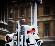 Snow on the traffic lights