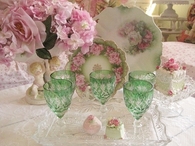 Green Crystal & Tray, Vintage Decorative Plates