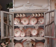 Shabby Chic Hutch with Pink Rose Pattern China
