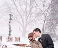 Winter wedding kiss