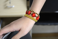 Long Beaded Leather Wrap Bracelet 