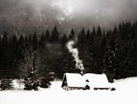 Snow covered cabin
