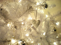 White decorated christmas lights and ornaments