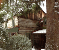 Snow tracks by the cabin