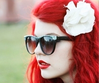 Red head with flower