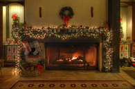 Decorated christmas mantle