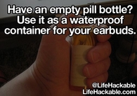 Pill bottle to store earbuds