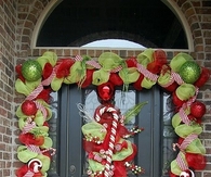 Red and green front door decorations