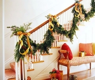 Golden ribbon and evergreen garland