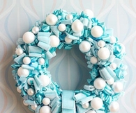 Blue ribbon & ornament wreath