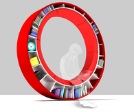 Circular walking bookshelf