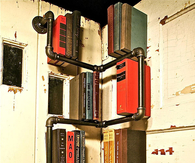 Corner industrial bookshelf