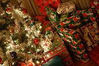 Living room full of christmas gifts